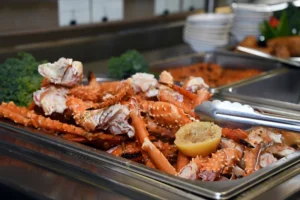 Seafood lovers enjoying dishes at the Myrtle Beach Seafood Festival along the Atlantic Ocean